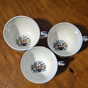 Floral Patterned Ceramic Tea Cups - Set of 3